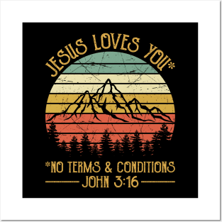 Vintage Christian Jesus Loves You No Terms & Conditions Posters and Art